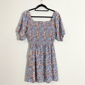 Michelle McDowell Floral Smocked Fit and Flare Puff Sleeve Mini Dress